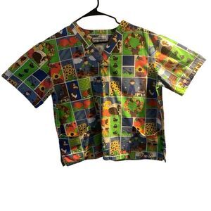 Pre Owned Women’s Natural Uniforms Scrub Scrubs Top Fall Festive Sz Small